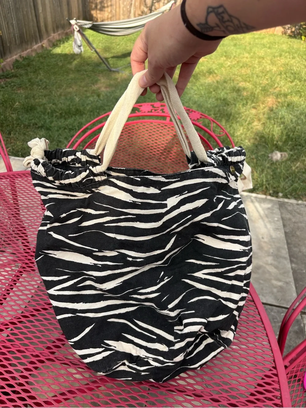 Seafolly Zebra Print Drawstring Tote Beach Bag - Black & White